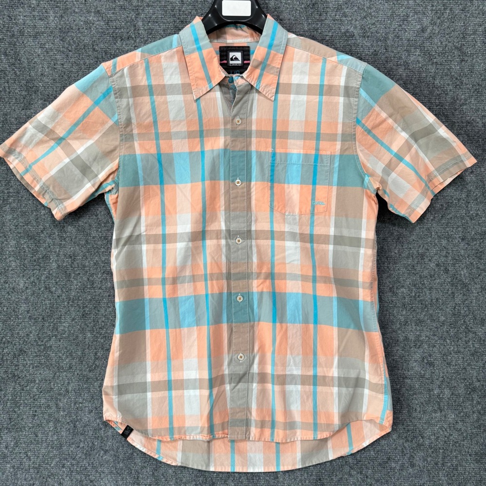 Quiksilver‎ Shirt Y2K Mens Large Hokusai Plaid Button Short Sleeve Check L